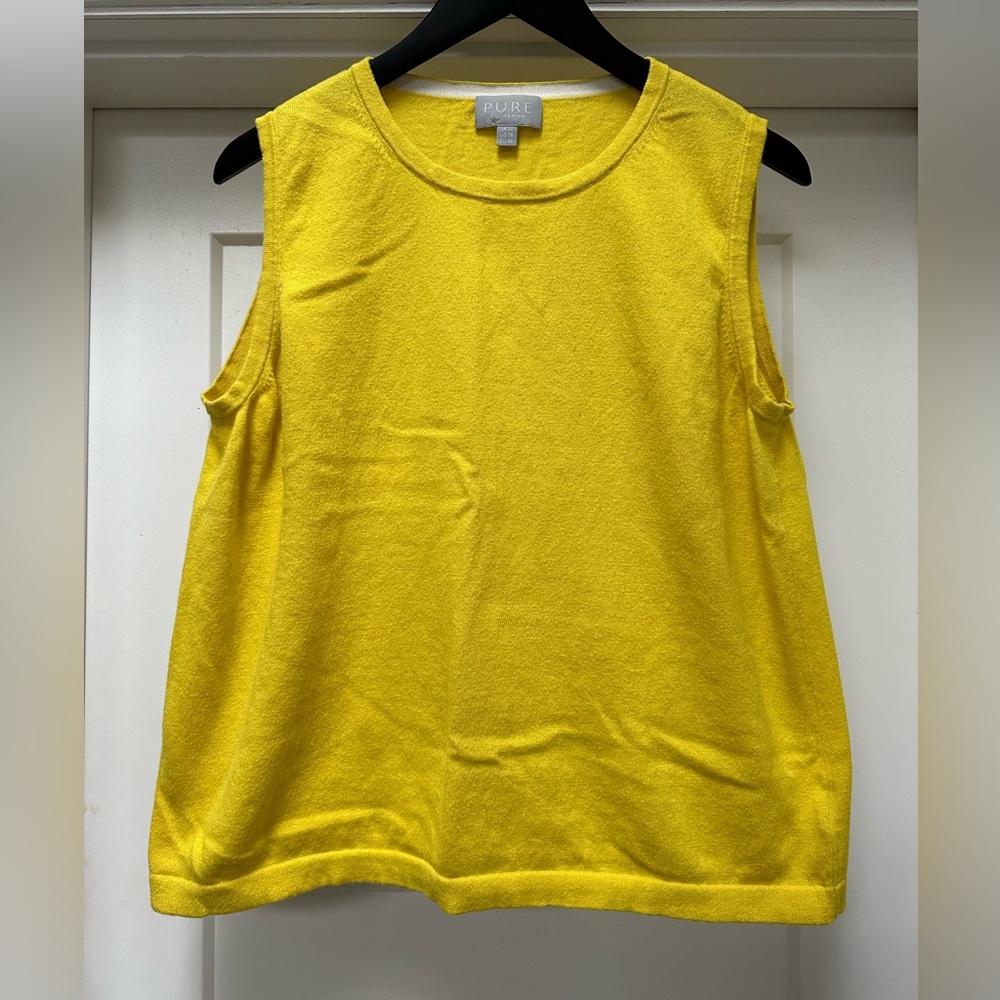 Pure Collection Vibrant Yellow cotton cashmere blend knit sleeveless size 16/XL